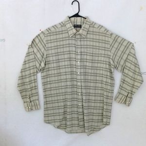 Custom Nobel House Men's Green/Grey/White Plaid Long Sleeve Cotton Shirt, XL